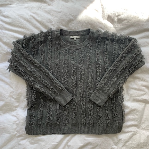 Madewell Fringe Sweater Grey NWOT - Picture 4 of 7
